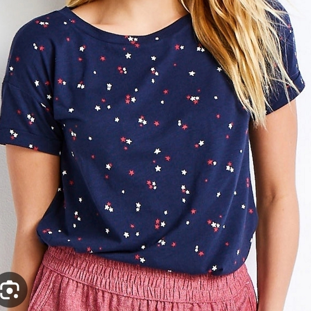 Maurices Navy Blue Short Sleeve Tee with Red and White Stars NWT